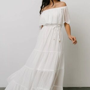 Baltic Born Olive Green Off The Shoulder Swiss Dot Maxi Dress